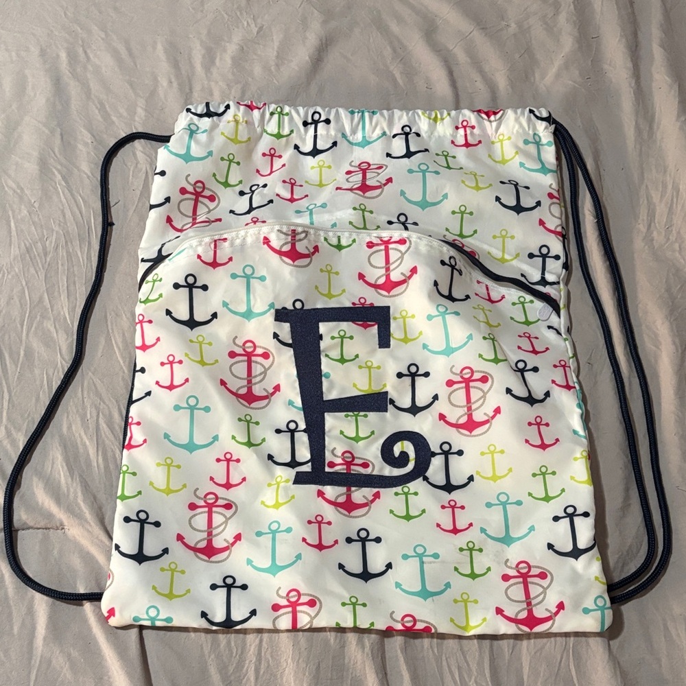 Thirty One Anchor Drawstring Bag with E Monogram
